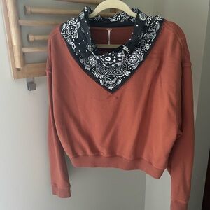 Free People Rust Sweatshirt with Black Bandana Collar
